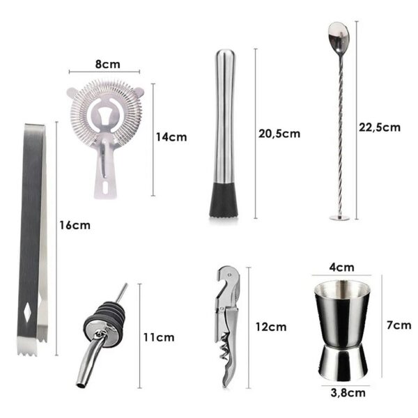 Kit Barman Profissional Coqueteleira 500ml 11 Peças Inox Caipirinha Drinks - Imagem 8