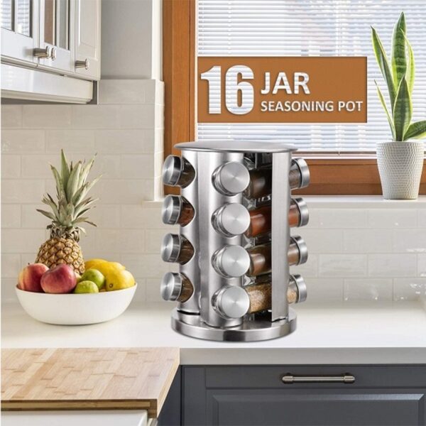 Porta Tempero Inox Giratório Com 16 Potes Torre De Condimentos - Imagem 2