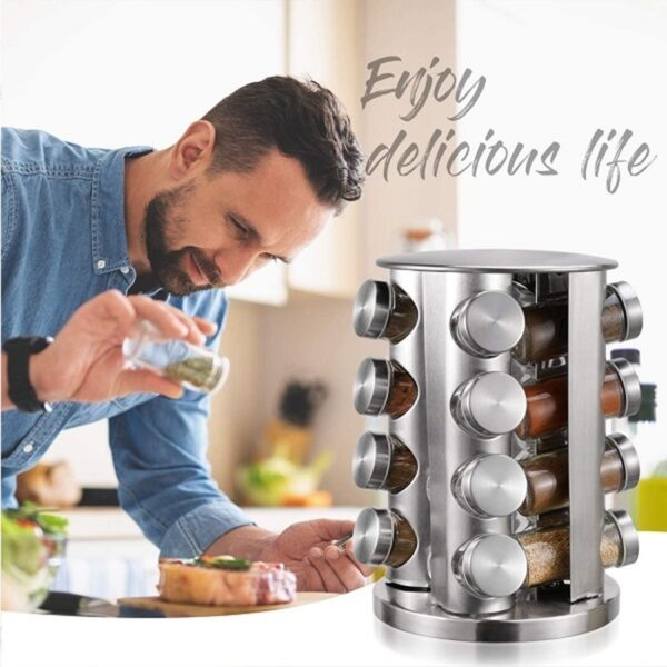 Porta Tempero Inox Giratório Com 16 Potes Torre De Condimentos - Imagem 3